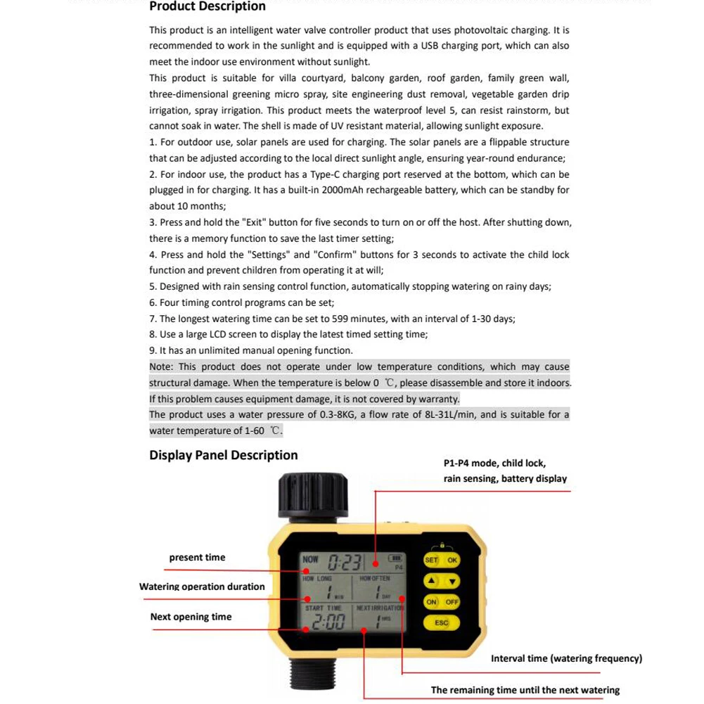 Automatic Gardening Water Timer Balcony Rain Sensing Control Intelligent Irrigation System Controller with Rain Delay Function