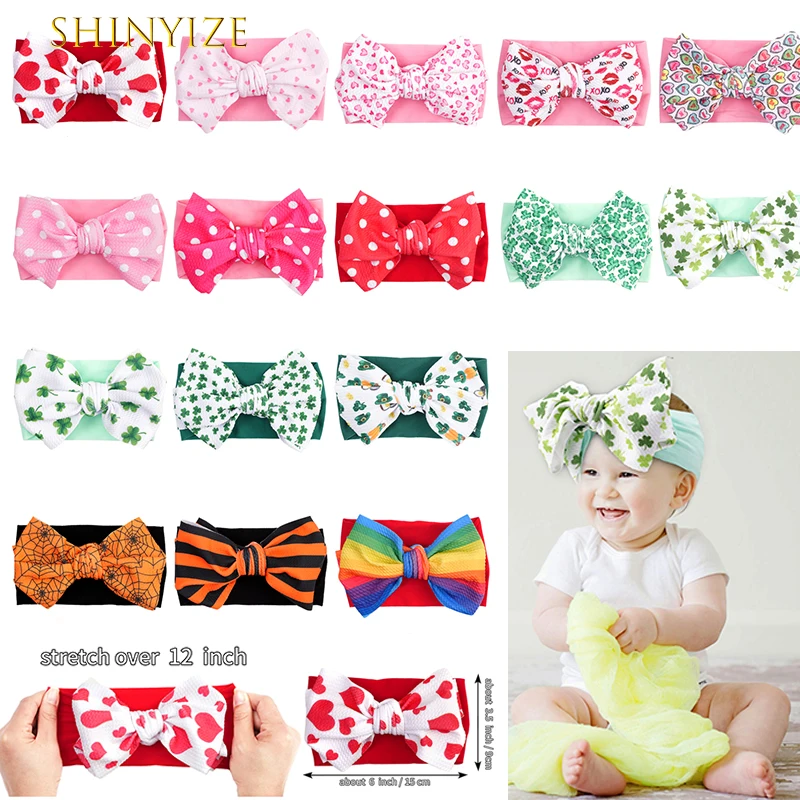 

10Pcs/Lot Baby Elastic Skin Friendly 6"Bow Headband Festival Travel Christmas Headwear Kids Birthday Party Hair Accessories Gift