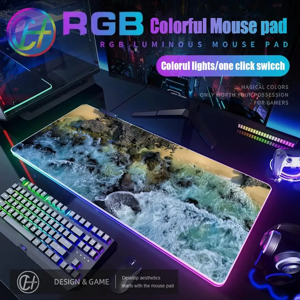 

XXL HYBXAXC Ocean Waves Large Mouse Pad RGB Gaming Mouse Pad Desk Mat HD Gamer Large LED Light XXL 900X400MM Desk Mat