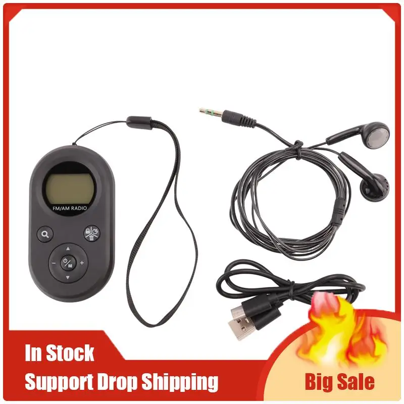 As melhores ofertas mini rádio fm/am portátil bolso 76-108mhz receptor de rádio recarregável com display lcd backlight cordão design
