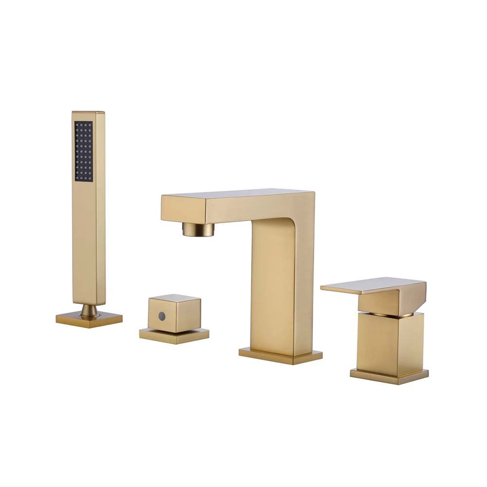 

Роскошный дизайн отеля, твердая латунь, 4-отверстие, краны для воды для ванны, матовый золотой водопад, смеситель для раковины