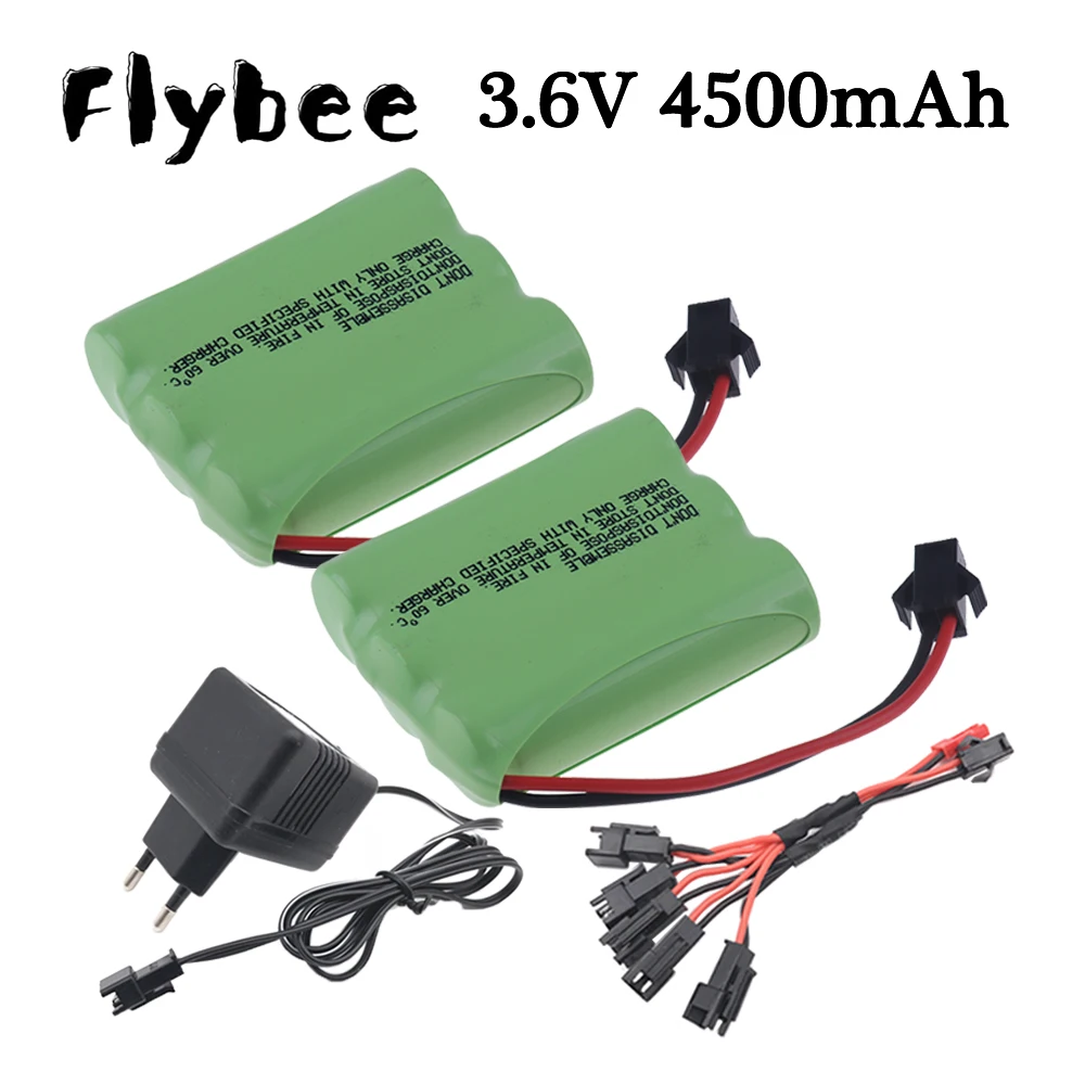 ชุดแบตเตอรี่ NI-MH 3.6V 4500mAh พร้อมที่ชาร์จสำหรับหุ่นยนต์ mobil RC ชิ้นส่วนปืนรถไฟเรือ AA 3.6V 3000mAh แบตเตอรี่แบบชาร์จไฟได้