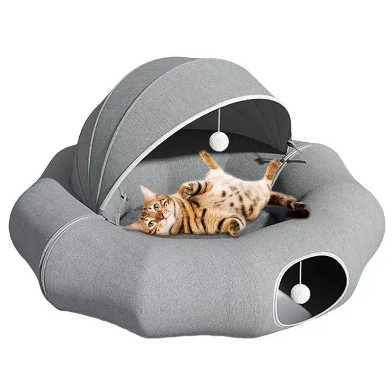 Cat Donut Tunnel Bed Soft Cat Cave Donut Tunnel With 2 Balls Detachable Donut Cat Bed Cat Playground Toys Pet Play Tunnel Toy