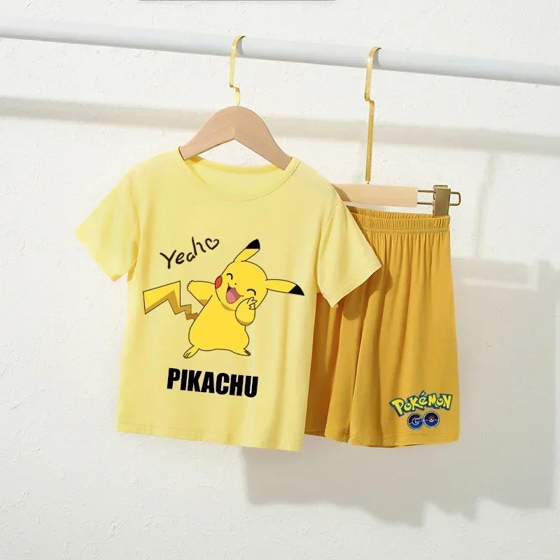 Pokemon Charizard Snorlax Charmander Gengar Pikachu Parent-child Home Clothes Set Modal Kids Thin Short Sleeve Casual Pajamas