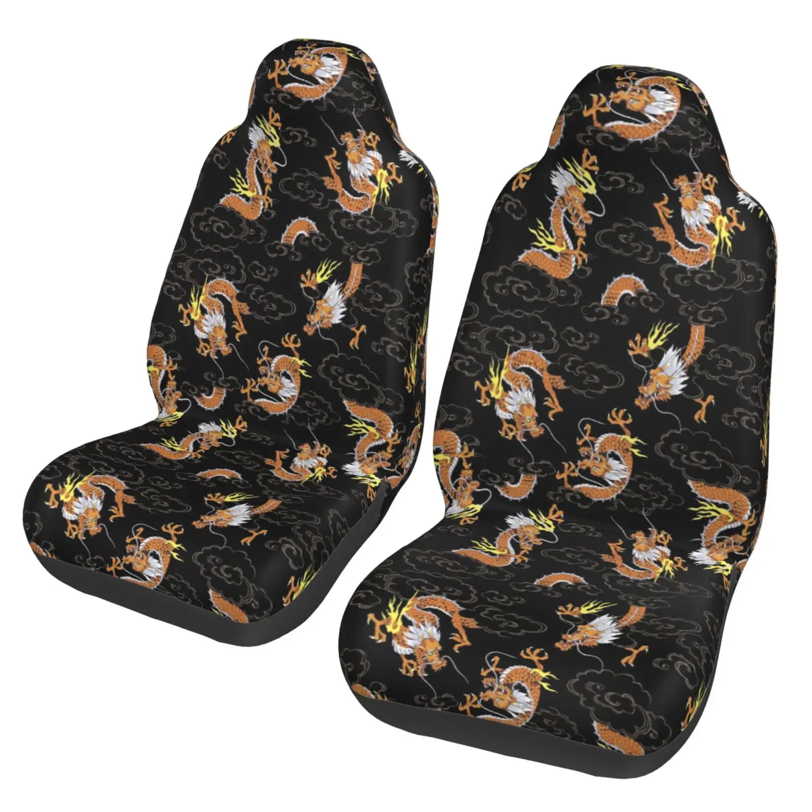 Funny Chinese Dragon Pattern Print Car Seat Covers Set 2 Pcs Elastic Auto Interior Car Accessories Protectors Non-Slip Auto Cove