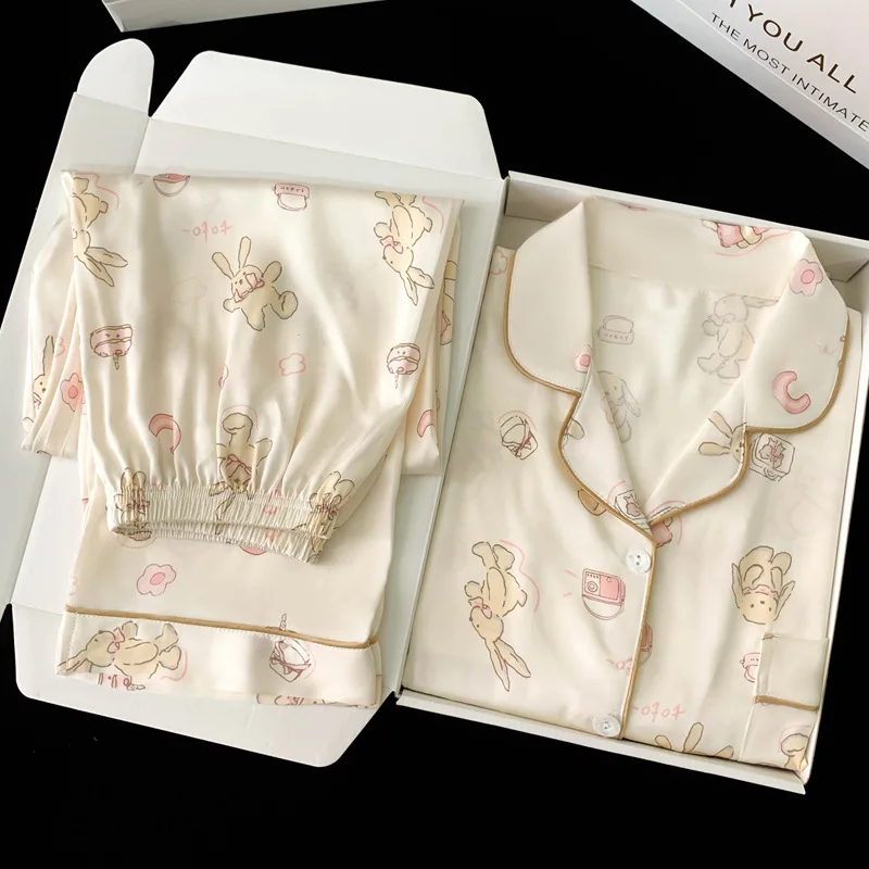 

Women's Spring Autumn Casual Pajamas Sets 2 Piece Sleepwear Set Girls Pajamas Long Sleeves Long Pants Ladies Homewear Students