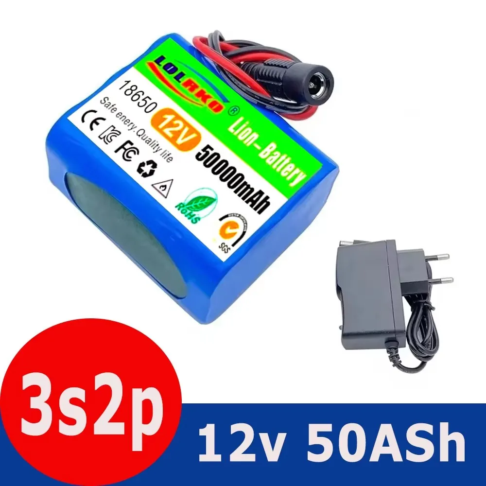 12V 50000mah battery 18650 Li-ion 50Ah Rechargeable batteries with BMS Lithium Battery packs Protection Board +12.6V Charger