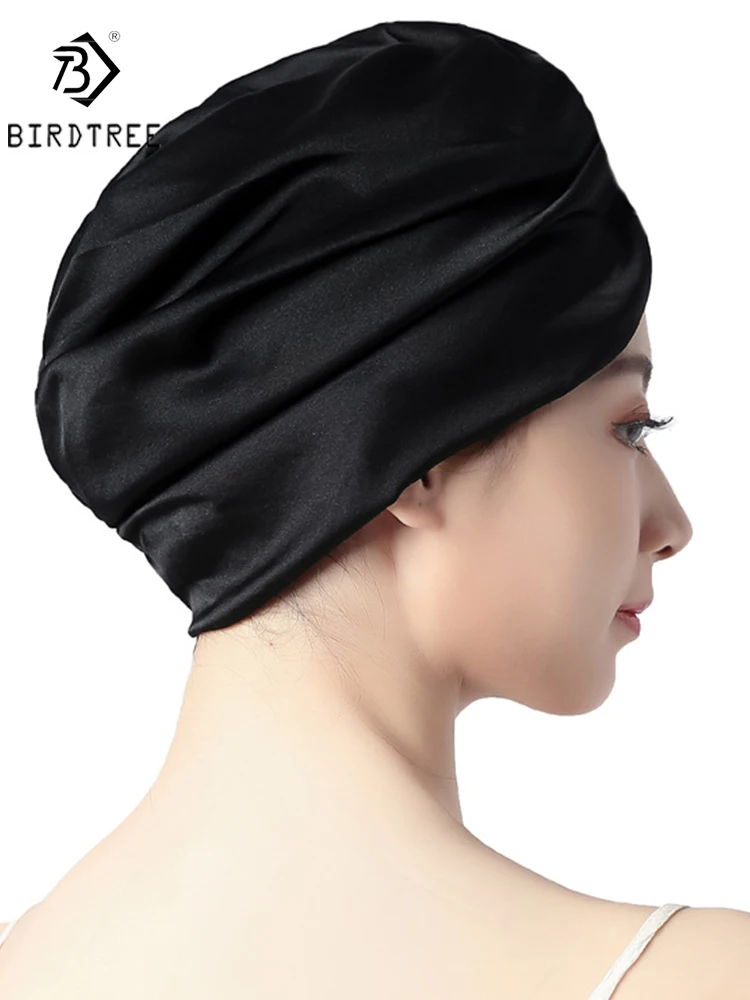 

90 Mulberry Silk 10 Spandex Turban Bonnets For Women Twisted Sleeping Night Cap Pure Silk Hair Wrap Cap For Curly Ladies T32105X