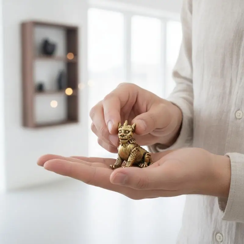 Brass Three-Dimensional Divine Beast Ksitigarbha Mount Small Auspicious Beast Ornament Collectible Tea Pet Ornaments