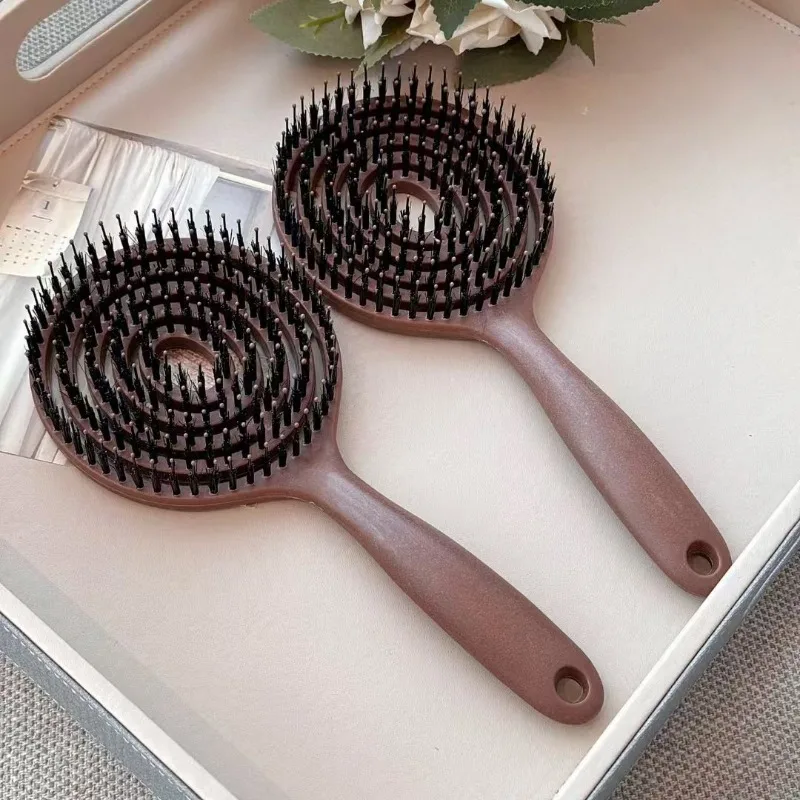 

1Pc Boar Bristle Round Detangling Hair Brush for Volume Scalp Care Massage Women Wet Curly Comb Salon Hairdressing Styling Tools