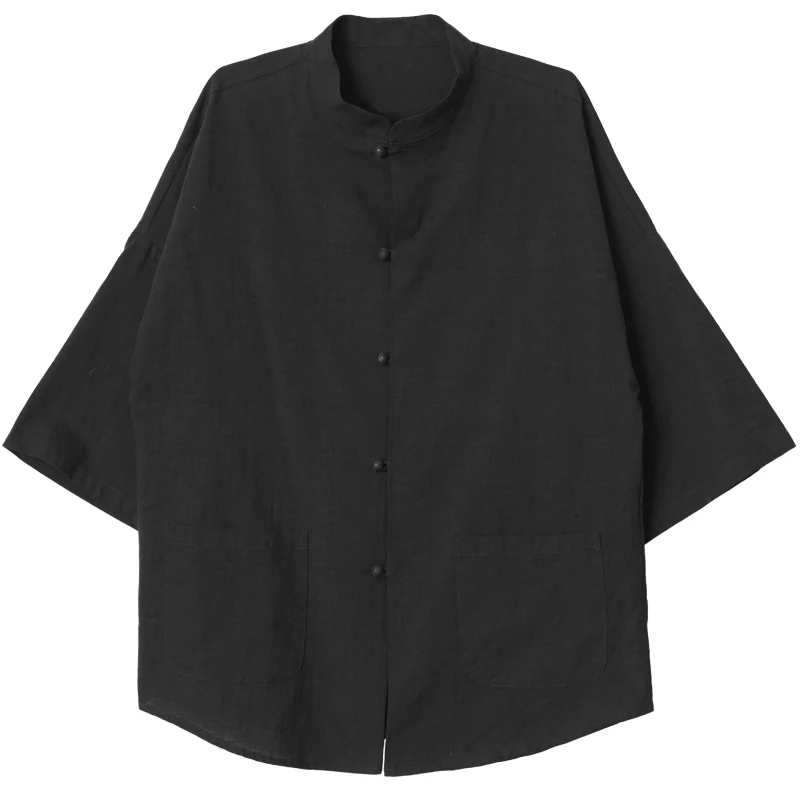 Tang vestito da uomo marea marca camicia di lino con maniche a sette punti in stile cinese colletto rialzato allentato fodera in lino di cotone a maniche medie clo