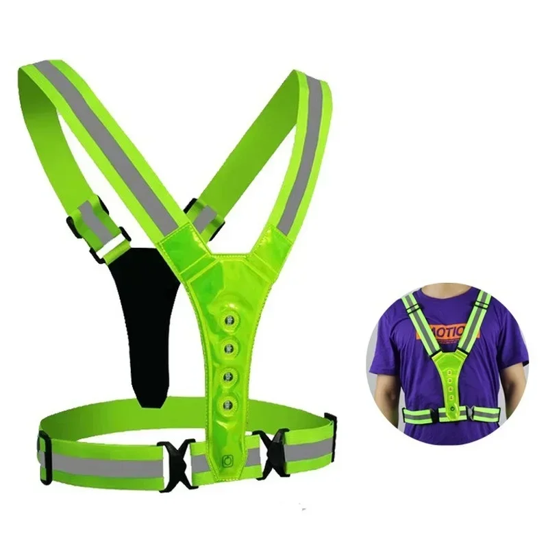 

LED Light Charging Reflective Vest, Night Running Reflective Bullet Harness, Sports Cycling, Outdoor Sports Reflective Vest