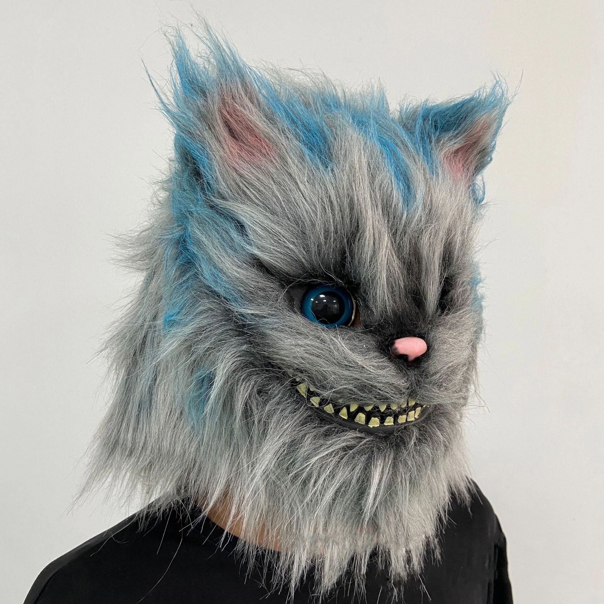 Anime Cheshire kot Cosplay kostium maskujący lateksowy kask zwierzęcy zabawny Halloween świąteczna impreza karnawałowa rekwizyty