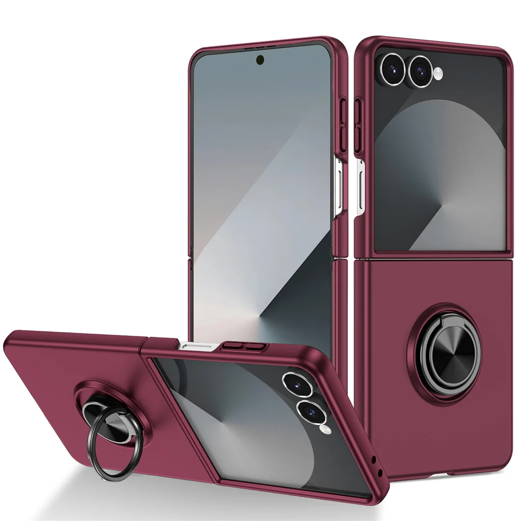 Solid Color 360° Roating Kickstand Ring Holder Phone Case for Samsung Galaxy Z Flip 8 7 6 5 4 3 5G Shockproof Hard PC Cover