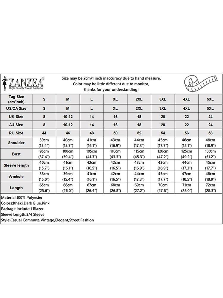 Casual Loose Korean Style Blazer ZANZEA 2025 Spring Summer Suits Fashion Office Work Outwears Solid Color 3/4 Sleeve Coats