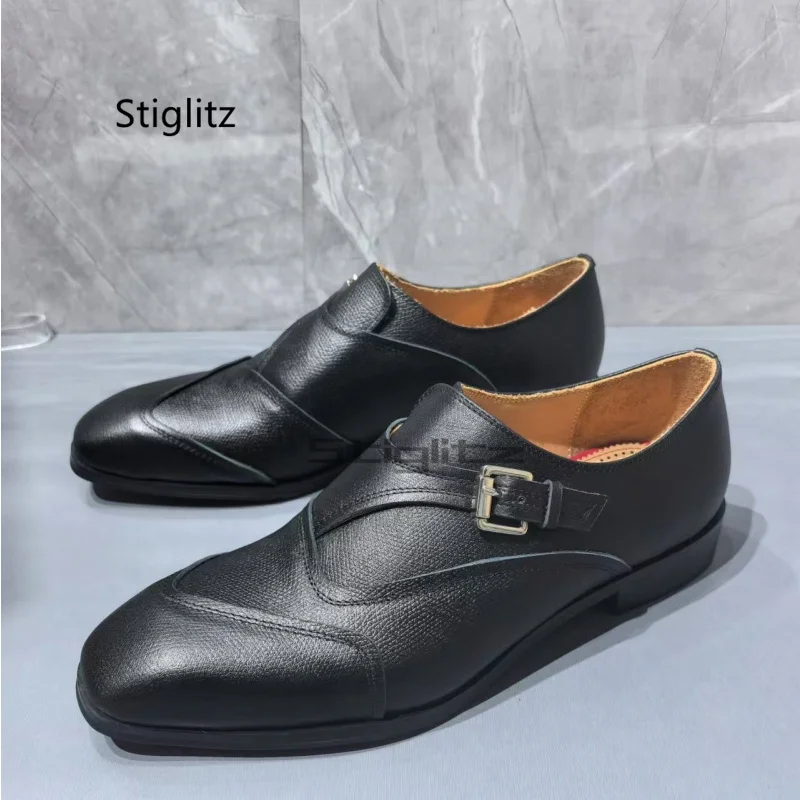 

Black Retro Genuine Leather Shoes for Men British Formal Flat Small Square Toe Autumn Casual Wedding Business Office Shoes