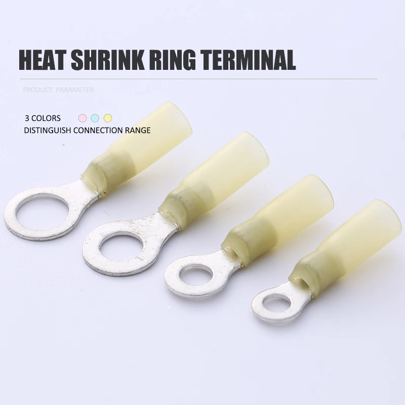 Heat Shrink Terminal Insulated Electrical Wire Cable Connector Auto 12-10 AWG Yellow Ring M4 M5 M6 M8 M10 M12