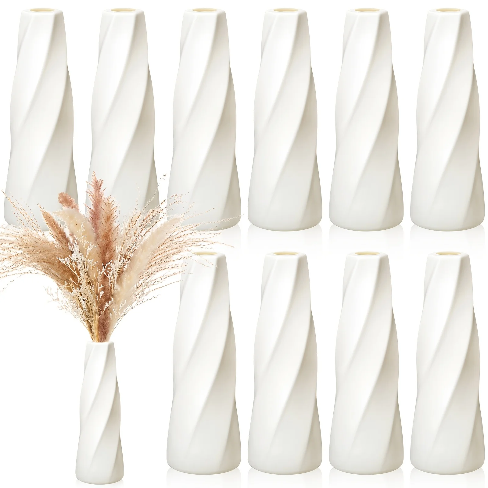 

10pcs Composite Plastic Flower Vases Bulk White Small Tall Conic Floral Vases for Centerpieces Bud Vase for Wedding Party Living Room Decor (Retro)