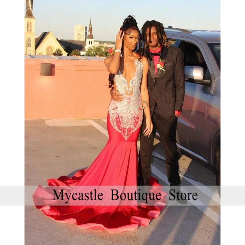 Customized Shiny Orange Mermaid Prom Dress 2026 For Black Girls Crystal Beaded 0 Party Gown Vestido Graduación