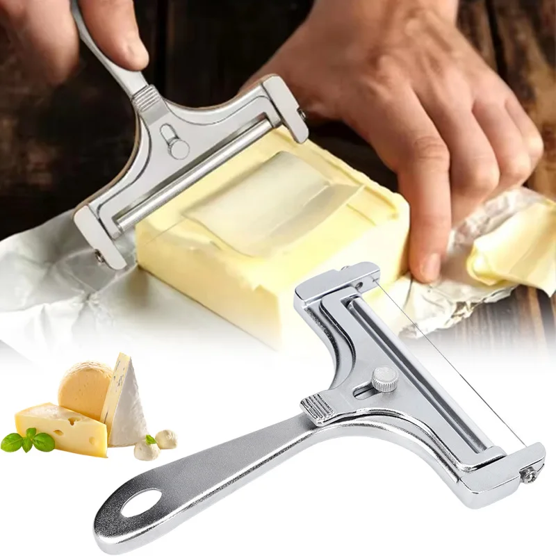 Rebanador de queso de acero inoxidable, cortador de mantequilla de espesor ajustable, herramientas de cocina suaves y semiduro, aparatos para Cheddar, rallador
