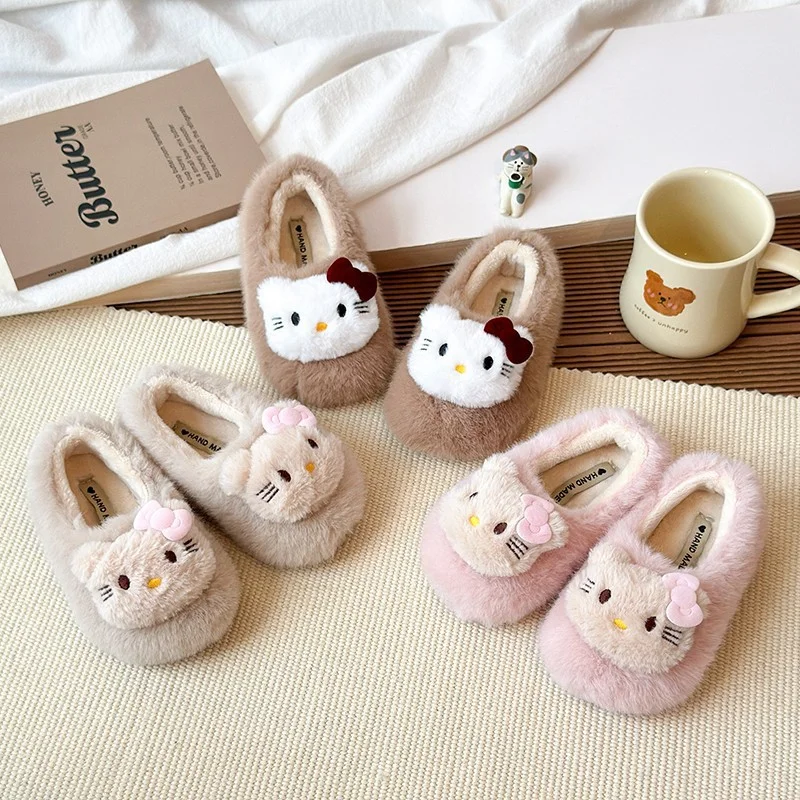 

Kids' Slippers House Shoes Cartoon Cotton ​Cover heel Winter Shoes For Girls Warm Anti-slip Beige Pink Shoes Size 21-30