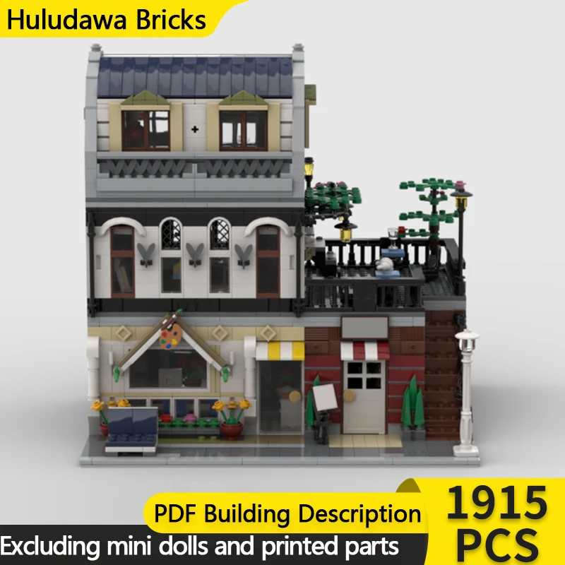 

Street View Model MOC Building Bricks Drawing Class And Terrace Cafe Modular Technology Children Holiday Gifts Assemble Toy Suit