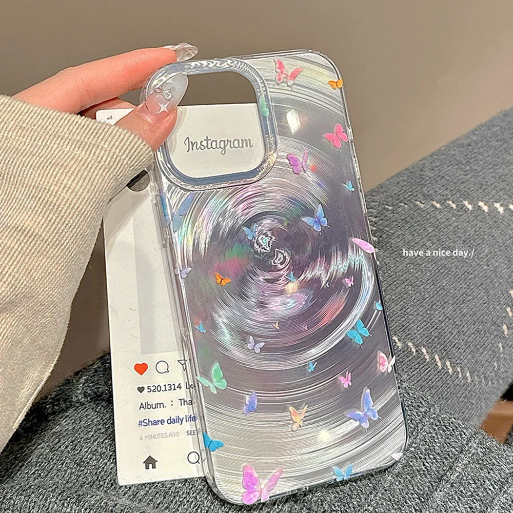 

Милый чехол для телефона Lovely Ins Creative Laser Vortex для iPhone 16, 15, 14, 13, 12, 11 Pro Max Y2K, розовая бабочка, мультяшный кавайный чехол