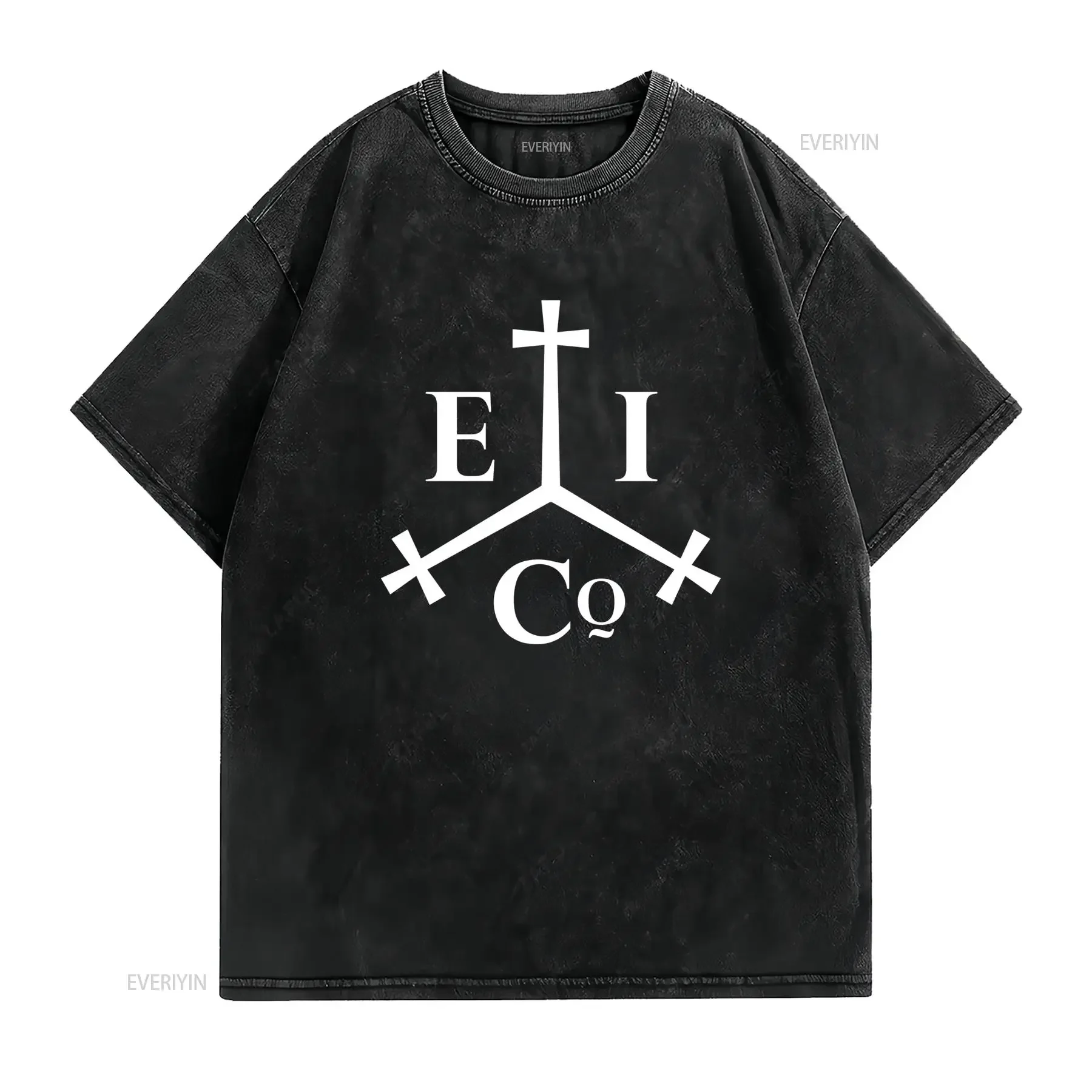 Gothic Christian Triple Cross Monogram Print Streetwear Casual T Shirt vintage Washed Stylish graphic designer clothes