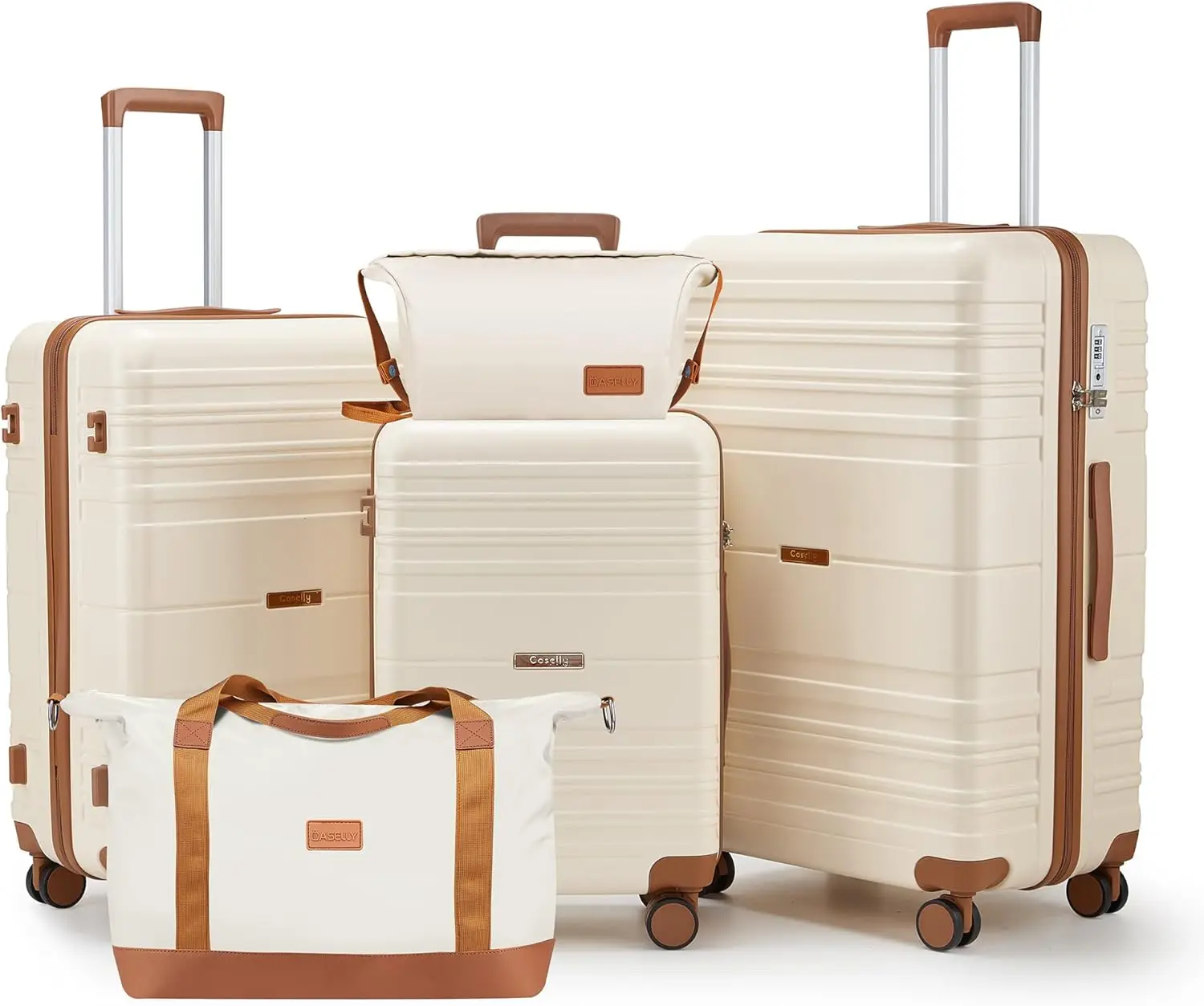

Набор из 5 чемоданов на колесиках с замком TSA, легкие жесткие чемоданы для ручной клади бежевого цвета (20/24/28/DB/TB)