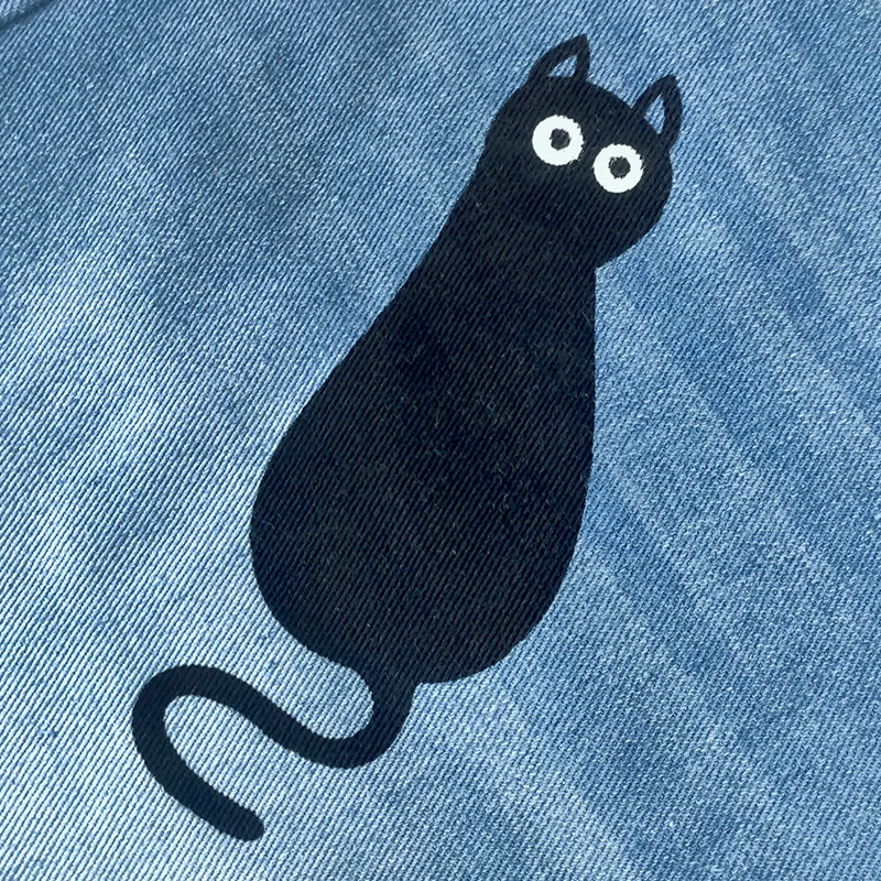 Jeans a gamba dritta con gatto con stampa retrò americana per donna 2025 Primavera Autunno Nuovi pantaloni jeans casual comodi a vita alta