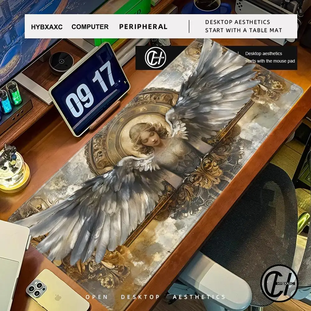 رائع الملاك الذهبي أجنحة ماوس الوسادة بطاقة لعبة حصيرة مكاتب الكمبيوتر الكبيرة لوحة الماوس المضادة للانزلاق ل MTG DTCG CCG RPG الحصير التداول