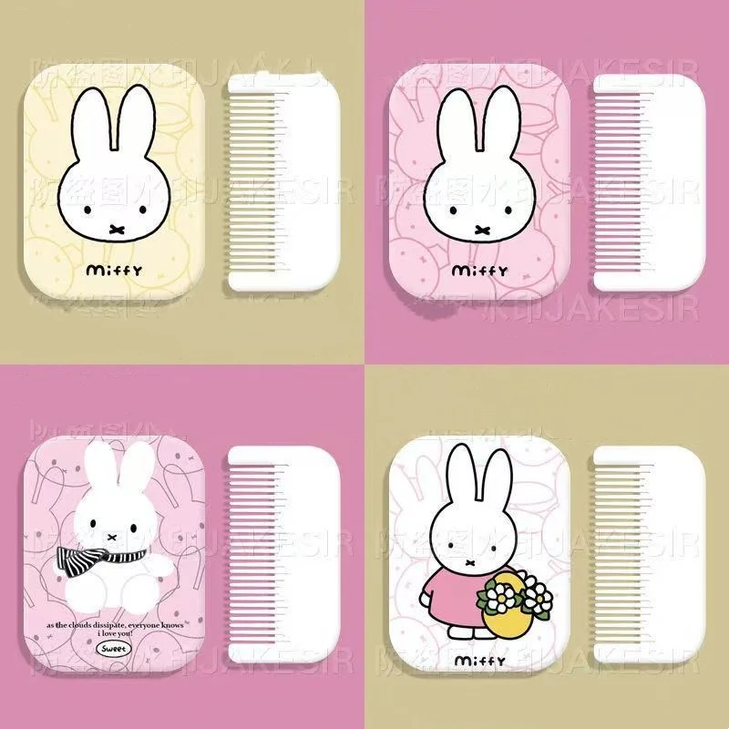 

Miffy Mirror Comb Korean Girls' Portable Makeup Mirror Comb Set Student Handheld Folding Mirror Girls' Daily Necessities Gift