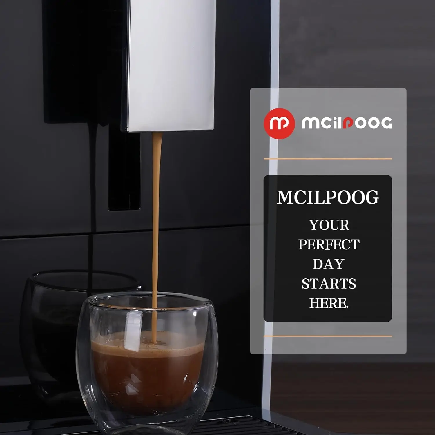 Mcilpoog CM01-B Fully Automatic Espresso Machine,Compact Coffee Maker with Grinder,  Touch Screen, 5 Flavors for Home and Office