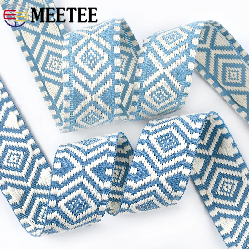 2/5Meters Meetee 38mm Ethnic Jacquard Webbing Bag Strap Cotton Ribbon Roll Clothes Belt Sewing Bias Decor Lace Band Accessories