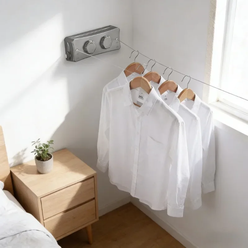 Wandmontierter 5,1m Ausziehbarer Wäscheständer aus Edelstahl, Wäschetrockner, Kleiderständer für Zuhause, Outdoor und Balkon