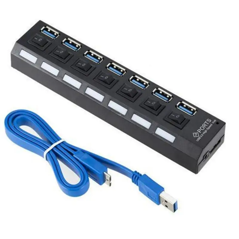 3.0 Hub USB Hub 3.0 Multi USB Splitter 3 Hab Use Power Adapter 7 Port Multiple Expander 3.0 USB3 Hub with Switch for PC