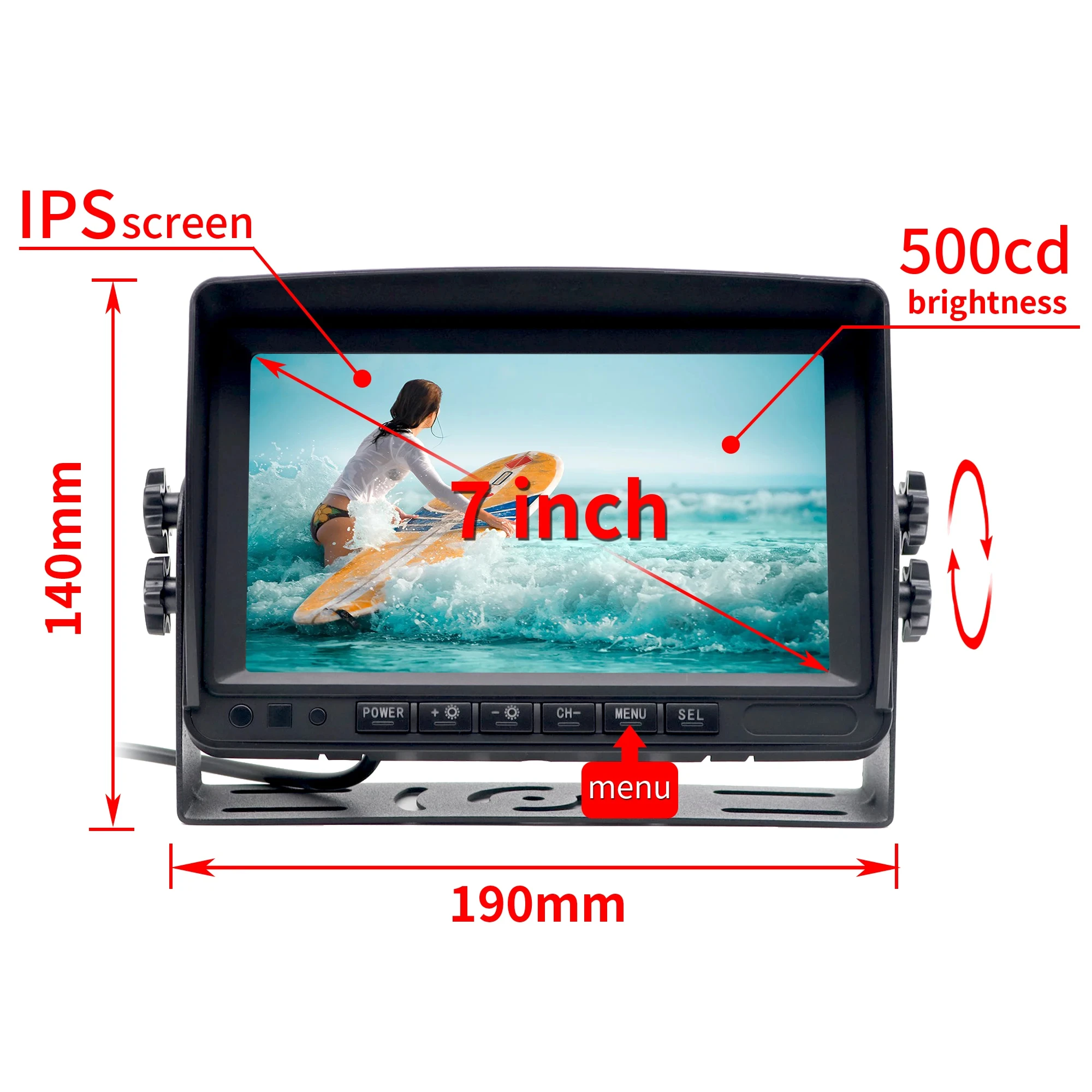Caméra arrière tactile 4 à écran divisé de 7 pouces, avec entrée de 4 vidéos, système BSD, caméra de sauvegarde de Vision nocturne polychrome pour camions