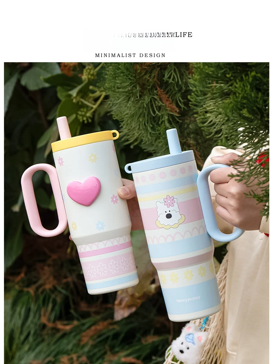 

Термокружка Tlife с большой емкостью и внутренней крышкой, высокая эстетическая ценность, портативная, с ручкой для переноски, столовые приборы