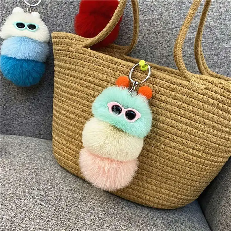 Hot Sale Cartoon Plush Charm for Bag Girl Funny Pompom Stuffed caterpillar Doll Key Backpack Car Pendant Accessories Jewelry