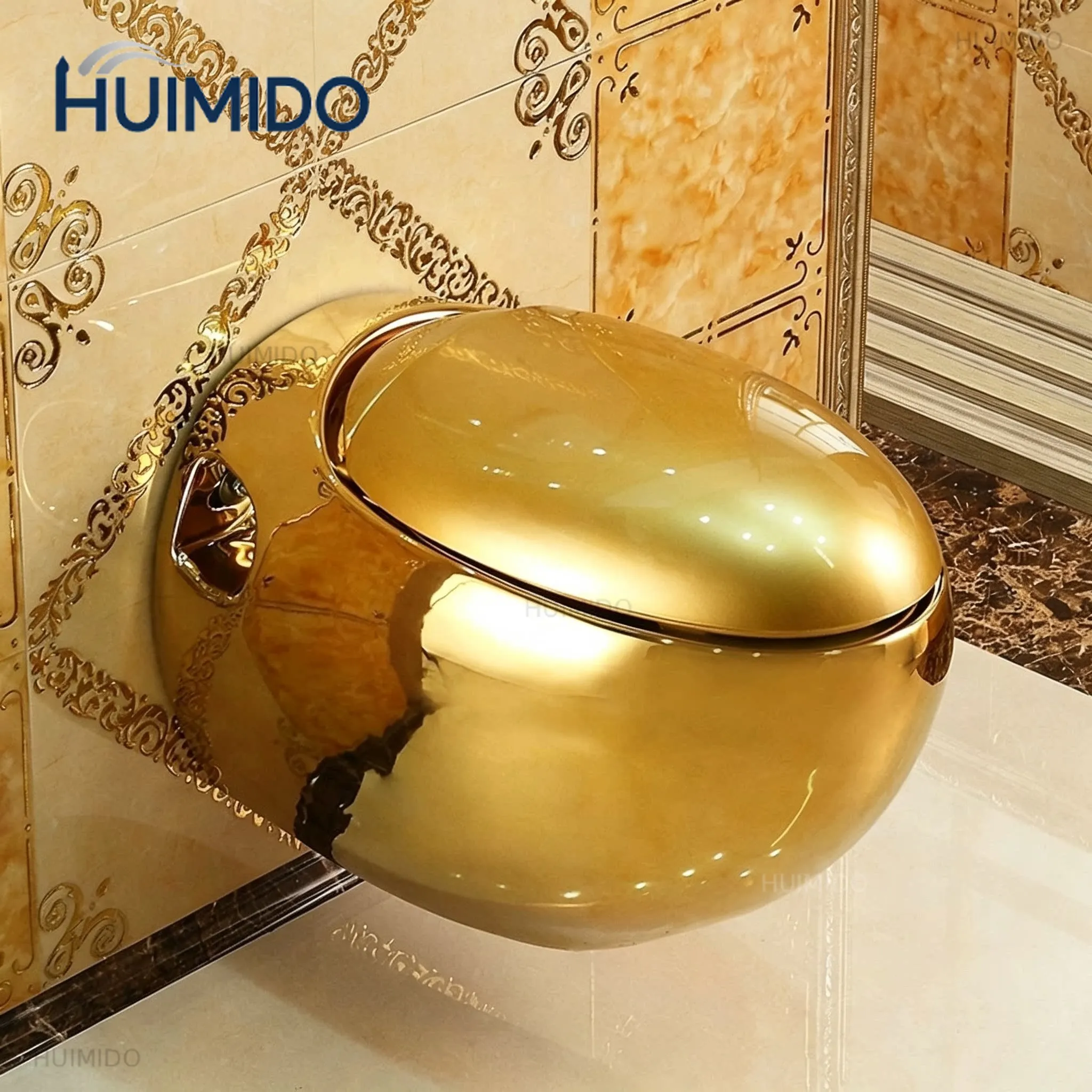 Wall-mounted golden toilet small apartment household hanging type water pump color gold toilet wall-mounted toilet