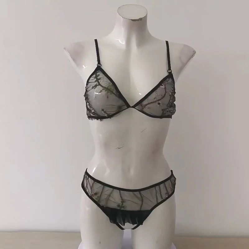 

Adult Product Women Lingerie Set Transparent Bralette Embroidery Thong