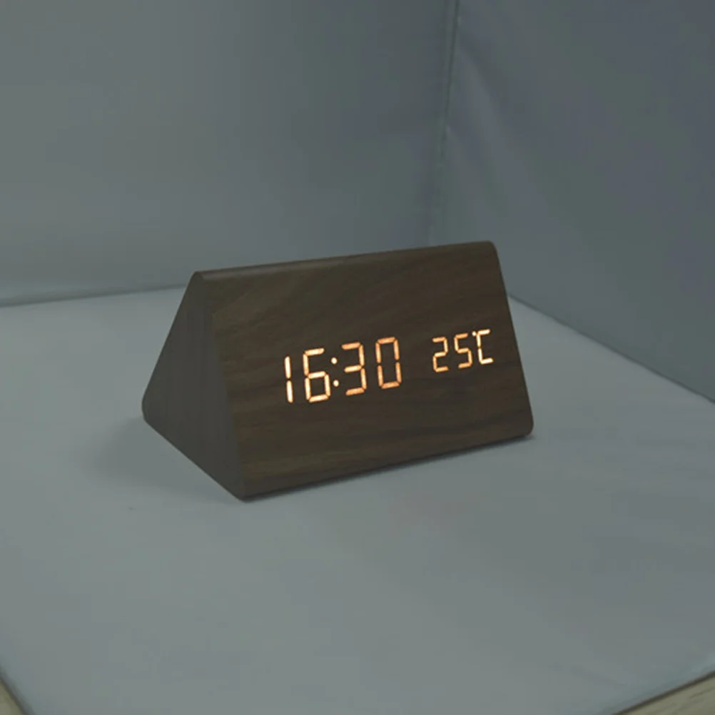 Cyfrowy budzik LED z drewnianym wykończeniem, podświetlany, cichy, z wyświetlaczem temperatury, regulacją jasności, brązowy zegar biurkowy dla nastolatków.
