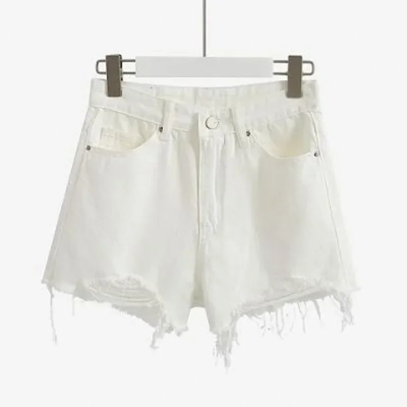Korean Fashion Summer Shorts Women Hole High Waist Short Jeans Burrs Female Build A Word Torn Wide-Legged Short Pants Streetwear