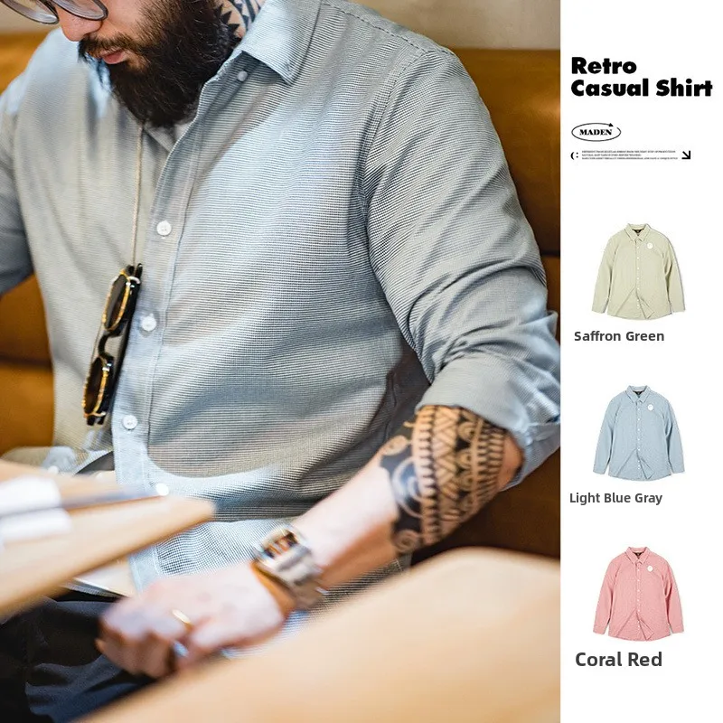 

Maden Casual Plaid Long Sve irt Pure Cotton Commuter Busin Men's Autumn irt American Sle Workwear Loose Fit