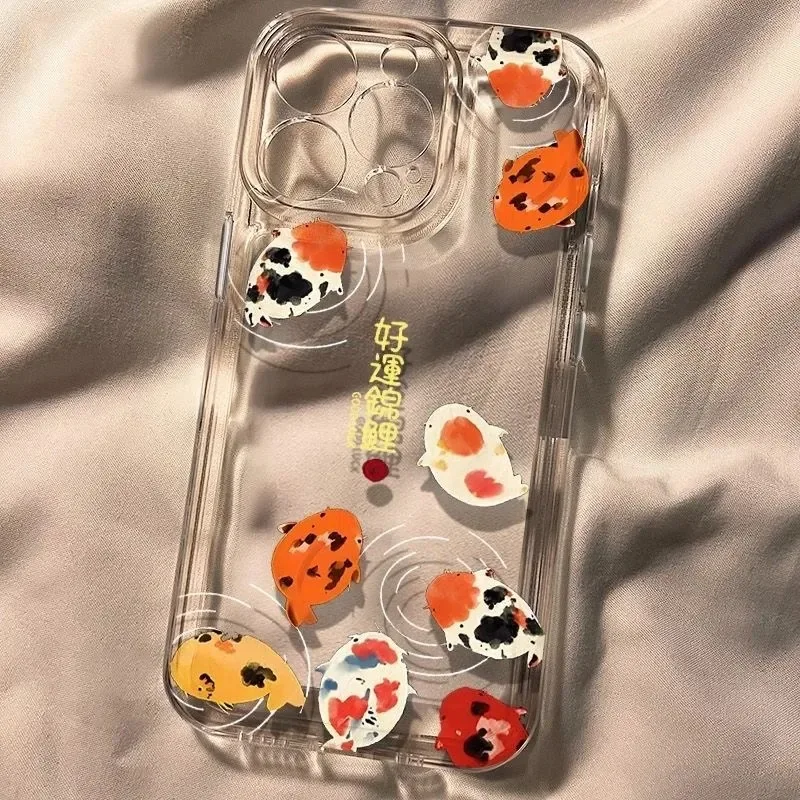 Coque de téléphone Koi porte-bonheur, mignonne et kawaii, style dessin animé Y2K pour iPhone 17 16 15 14 13 12 11 Air Pro Max