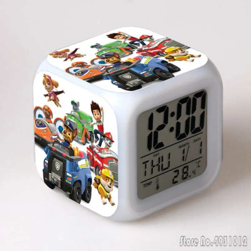 Anime Puppy Woof Team P-PAW-Patrol Alarm Clock Creative Student 8x8x8cm LED Cube with Colorful Light Display Time Week Month