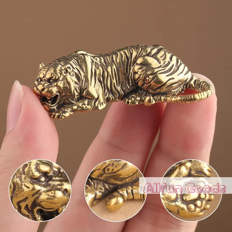 Vintage Brass Tiger King Statue Paperweight Ornaments Copper Animal Tiger MIniatures Figurines Desk Decorations Home Decor Gift
