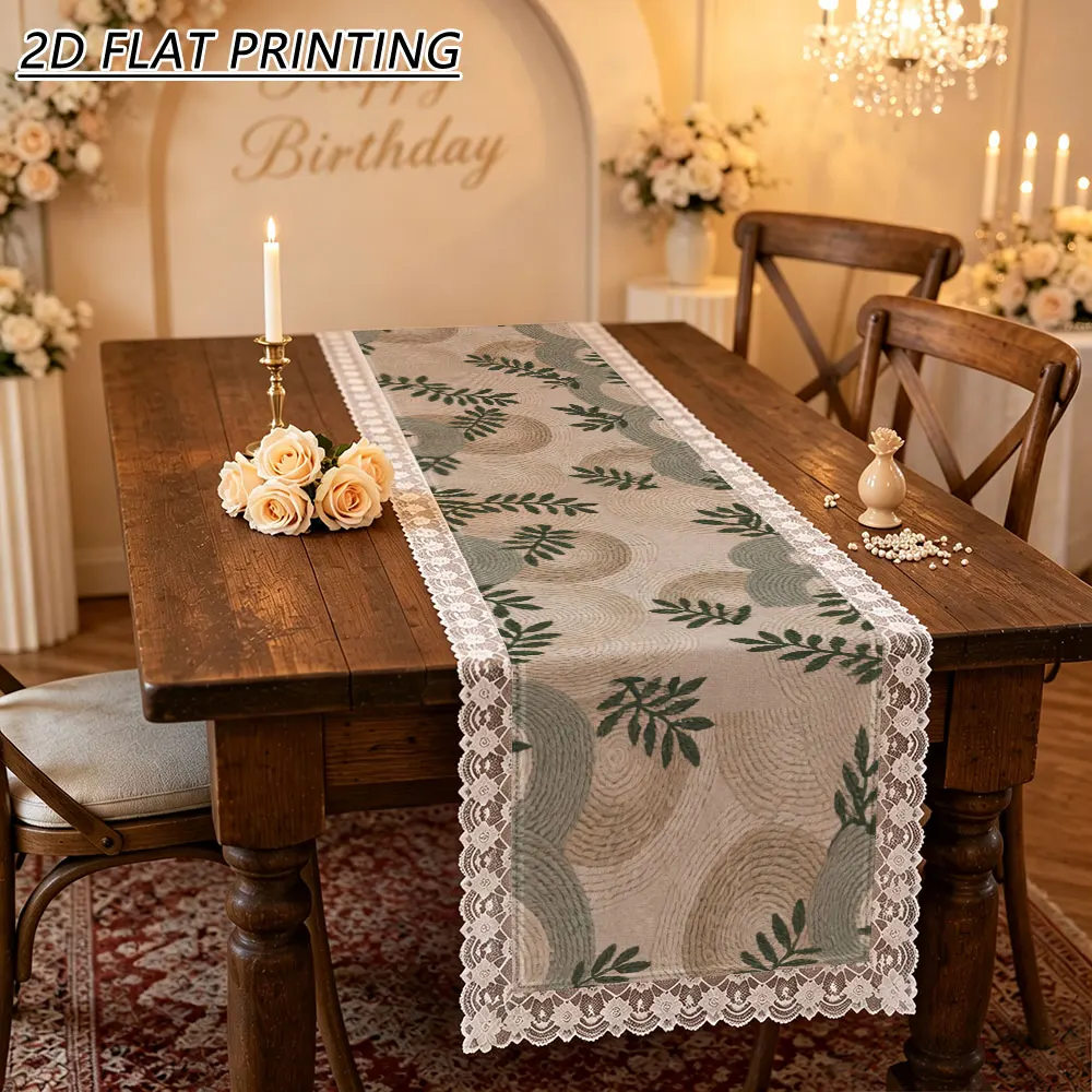 1pc Woven Circle Leaf Pattern Tulle Lace Table Runner For Dining Room Holiday Banquet