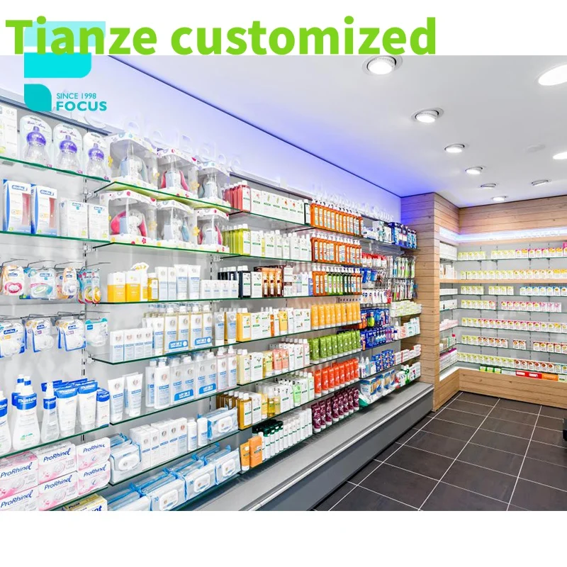 

Customized-Retail Farmacia Shop Display Rack Medical Store Furniture Wooden Pharmacy Shelves Pharmacy Shop Interior Design