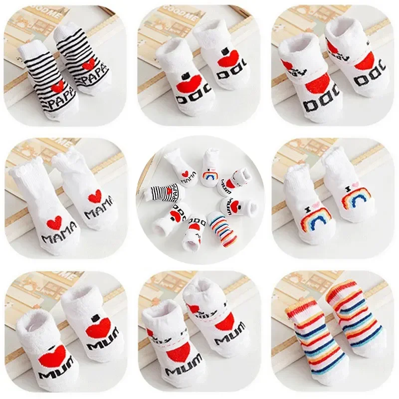 0-6 Months Spring Summer Baby Girls Boys Cotton Soft Warm Socks For Newborn Toddler Letter Printed Infant Clothes Accessories